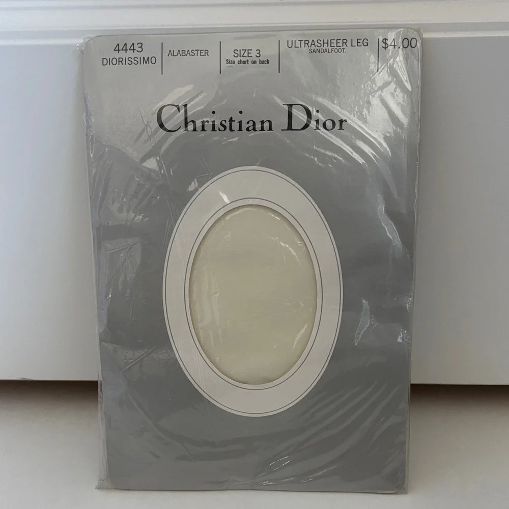 Vintage Christian Dior Pantyhose‎ Alabaster 4443 Ultrasheer Sandle Foot Size 3